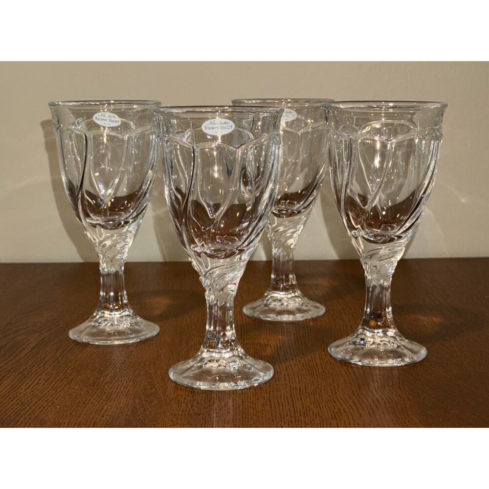 Set of 4 Vintage Noritake 7” Sweet Swirl Clear Water Wine Goblets